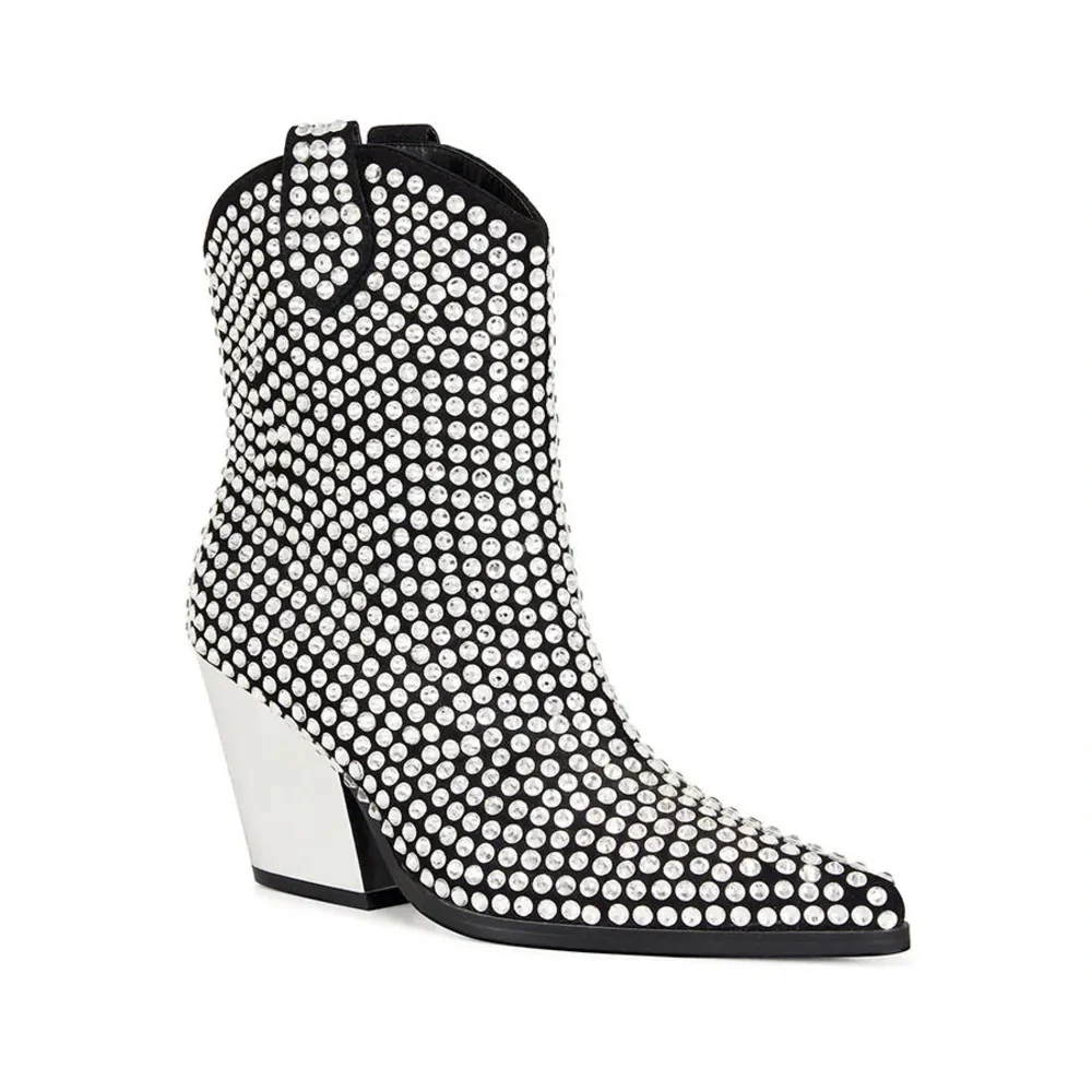 Azalea Wang- Black and Crystal Studded Ankle Boots - Picture 1 of 5